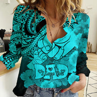 Personalised Polynesian Pride Happy Father Day Women Casual Shirt I Love You Dad - Polynesian Tribal Aqua LT9 Female Aqua - Polynesian Pride