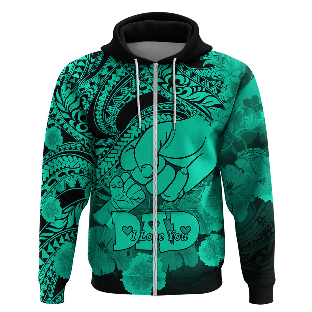 Custom Polynesian Pride Happy Father Day Hoodie I Love You Dad Polynesian Tribal Green LT9 Zip Hoodie Green - Polynesian Pride