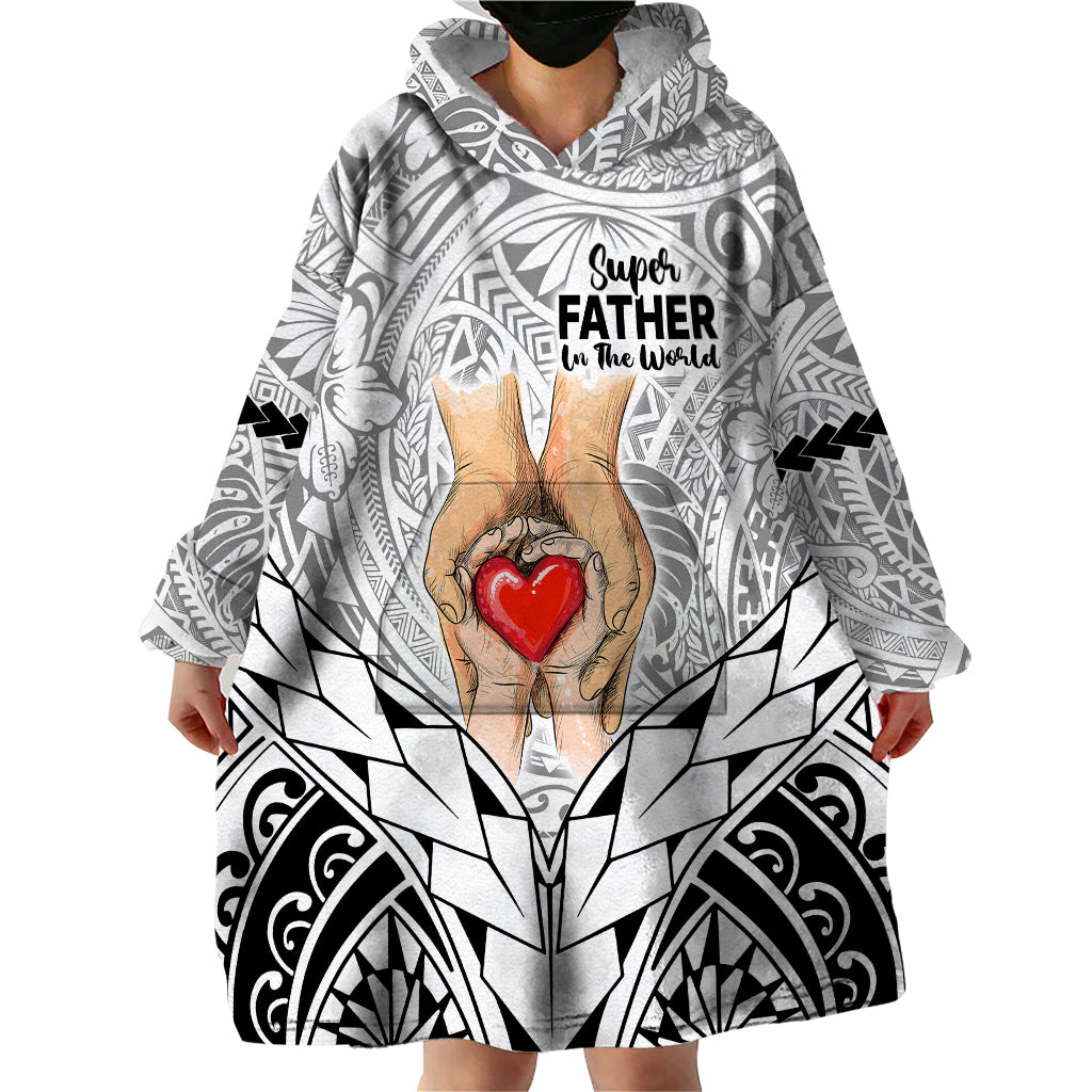 Polynesian Father's Day Gift For Dad Wearable Blanket Hoodie Super Father In The World - Black Polynesian Pattern LT9 - Polynesian Pride