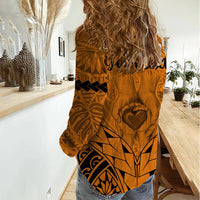 Personalised Polynesian Father's Day Gift For Dad Women Casual Shirt Super Father In The World - Gold Polynesian Pattern LT9 - Polynesian Pride