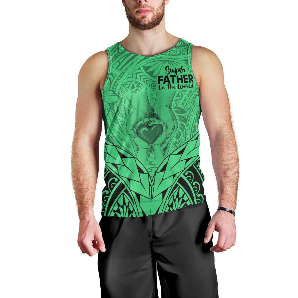 Polynesian Father's Day Gift For Dad Men Tank Top Super Father In The World - Green Polynesian Pattern LT9 - Polynesian Pride