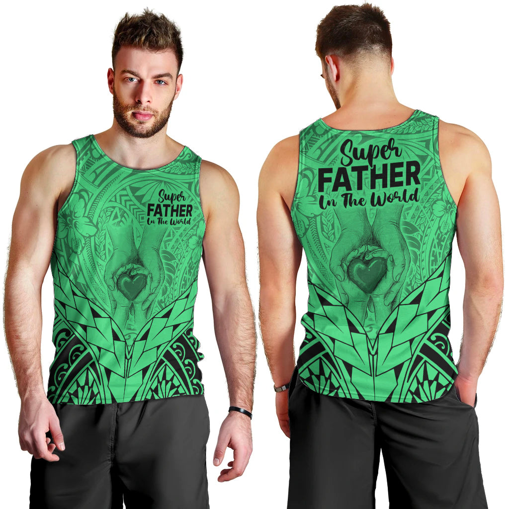 Polynesian Father's Day Gift For Dad Men Tank Top Super Father In The World - Green Polynesian Pattern LT9 - Polynesian Pride