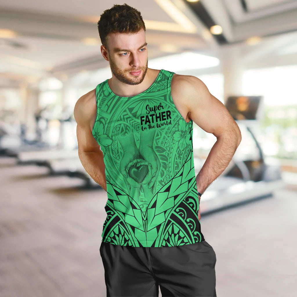 Polynesian Father's Day Gift For Dad Men Tank Top Super Father In The World - Green Polynesian Pattern LT9 - Polynesian Pride