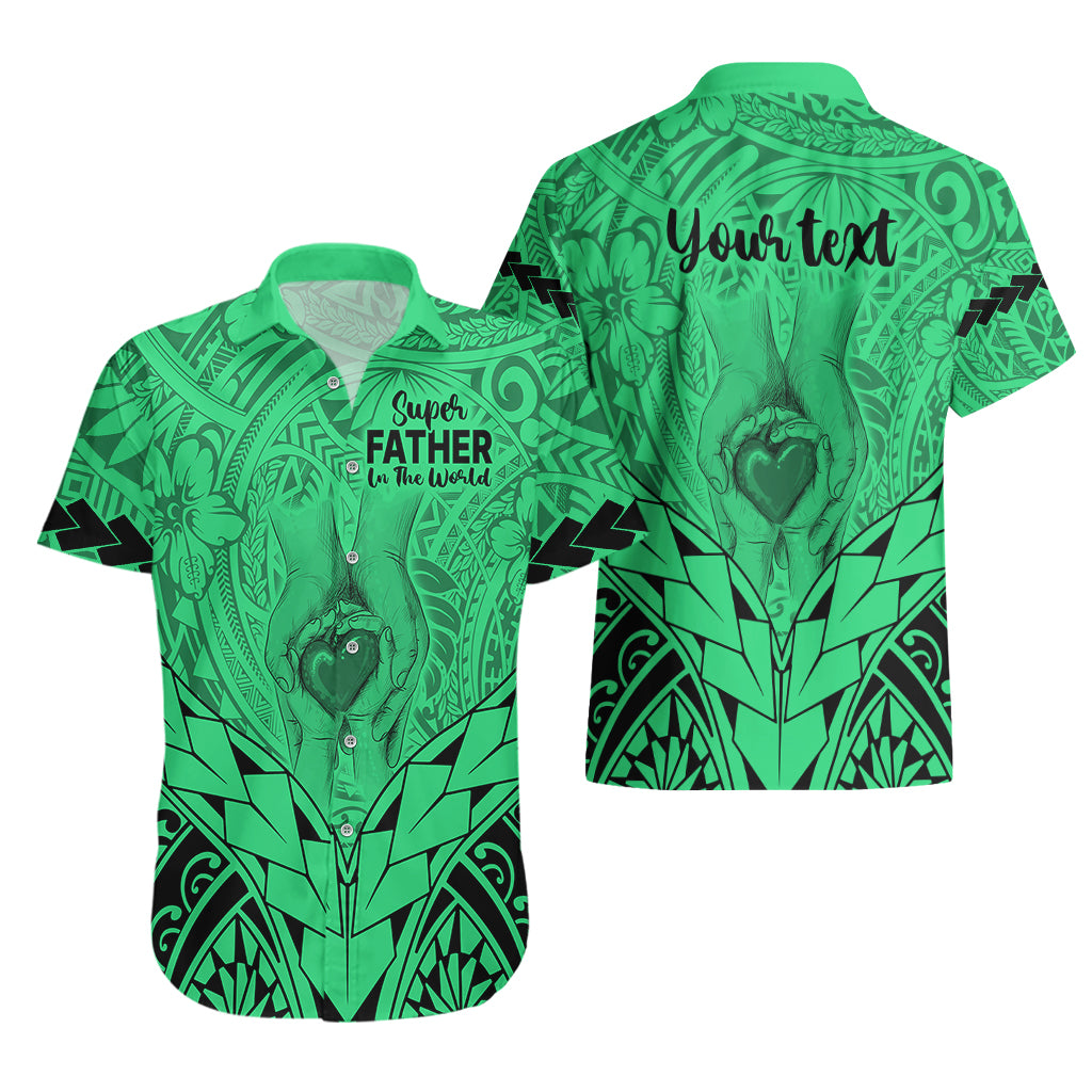 Personalised Polynesian Father's Day Gift For Dad Hawaiian Shirt Super Father In The World - Green Polynesian Pattern LT9 - Polynesian Pride