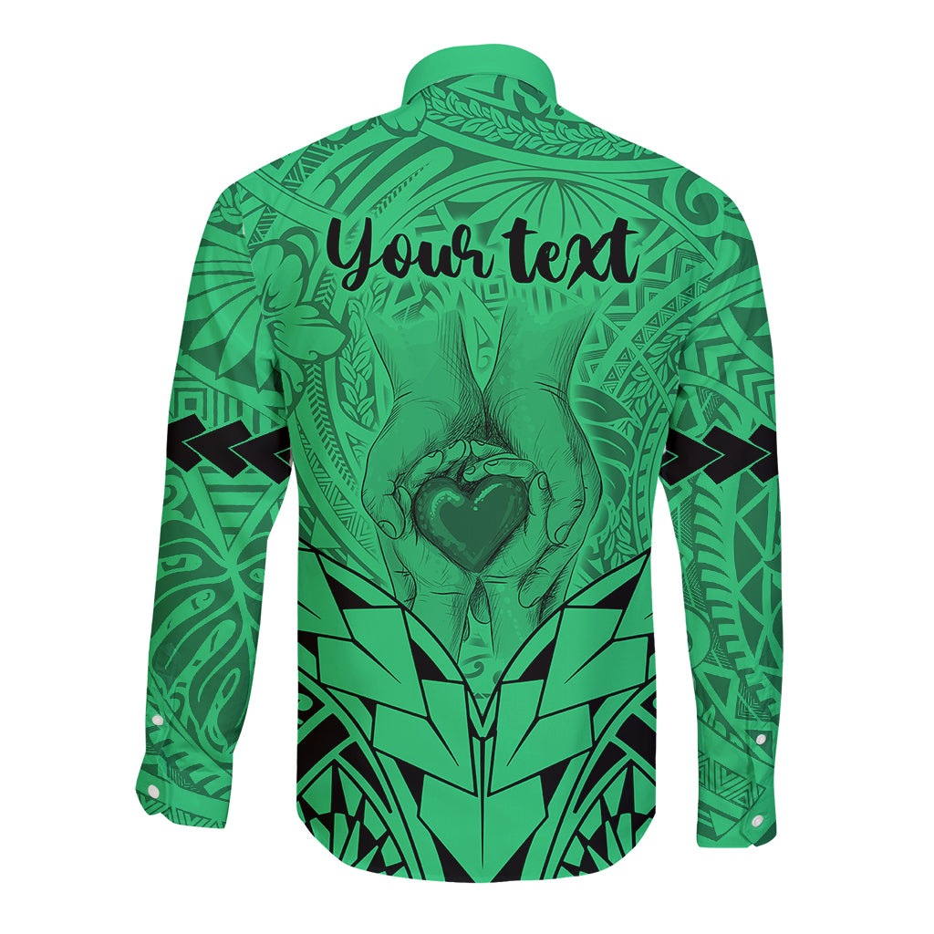Personalised Polynesian Father's Day Gift For Dad Long Sleeve Button Shirt Super Father In The World - Green Polynesian Pattern LT9 - Polynesian Pride