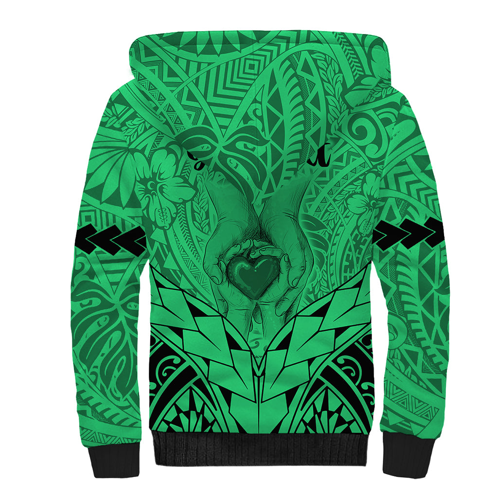 Personalised Polynesian Father's Day Gift For Dad Sherpa Hoodie Super Father In The World - Green Polynesian Pattern LT9 - Polynesian Pride