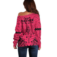 Polynesian Father's Day Gift For Dad Off Shoulder Sweater Super Father In The World - Pink Polynesian Pattern LT9 - Polynesian Pride