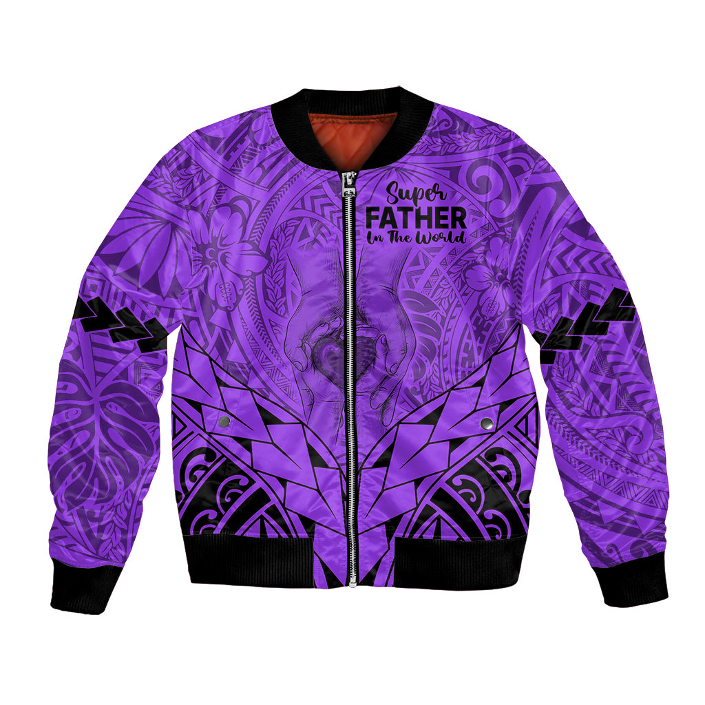 Personalised Polynesian Father's Day Gift For Dad Bomber Jacket Super Father In The World - Purple Polynesian Pattern LT9 Unisex Purple - Polynesian Pride