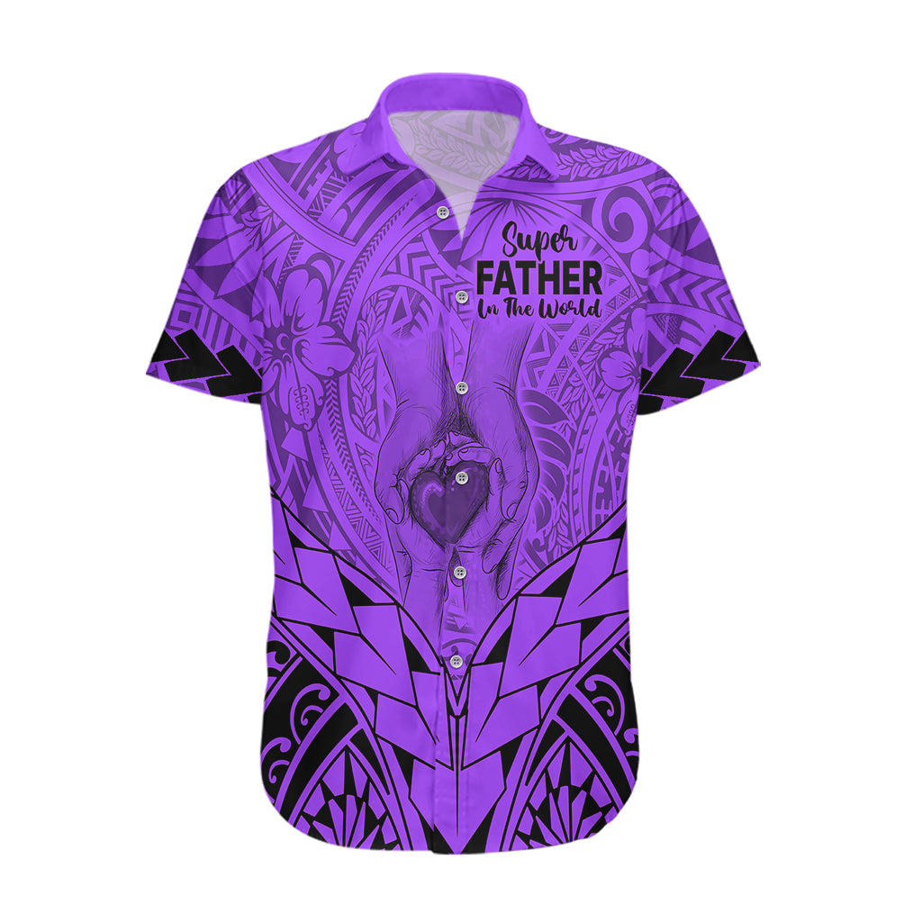 Personalised Polynesian Father's Day Gift For Dad Hawaiian Shirt Super Father In The World - Purple Polynesian Pattern LT9 Purple - Polynesian Pride