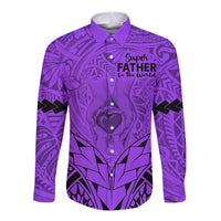 Personalised Polynesian Father's Day Gift For Dad Long Sleeve Button Shirt Super Father In The World - Purple Polynesian Pattern LT9 Unisex Purple - Polynesian Pride