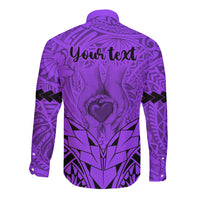 Personalised Polynesian Father's Day Gift For Dad Long Sleeve Button Shirt Super Father In The World - Purple Polynesian Pattern LT9 - Polynesian Pride