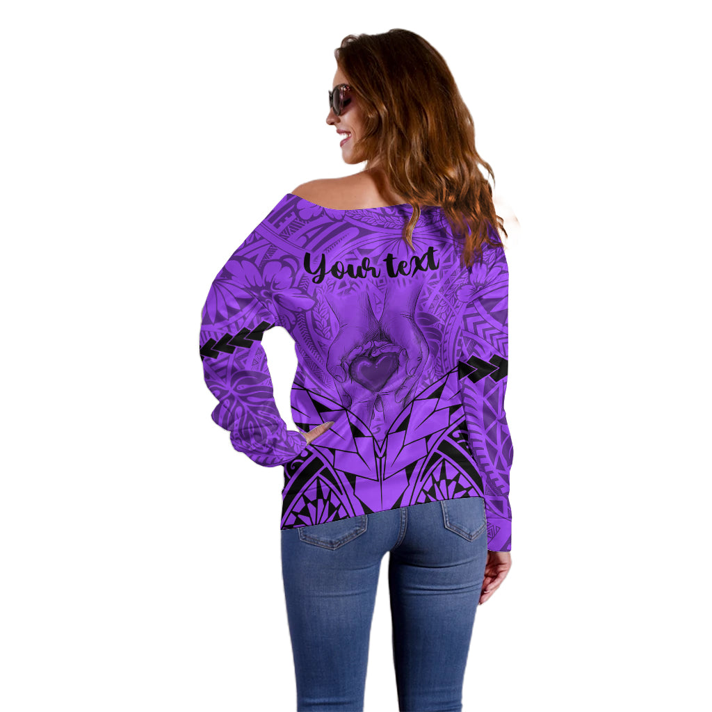 Personalised Polynesian Father's Day Gift For Dad Off Shoulder Sweater Super Father In The World - Purple Polynesian Pattern LT9 - Polynesian Pride