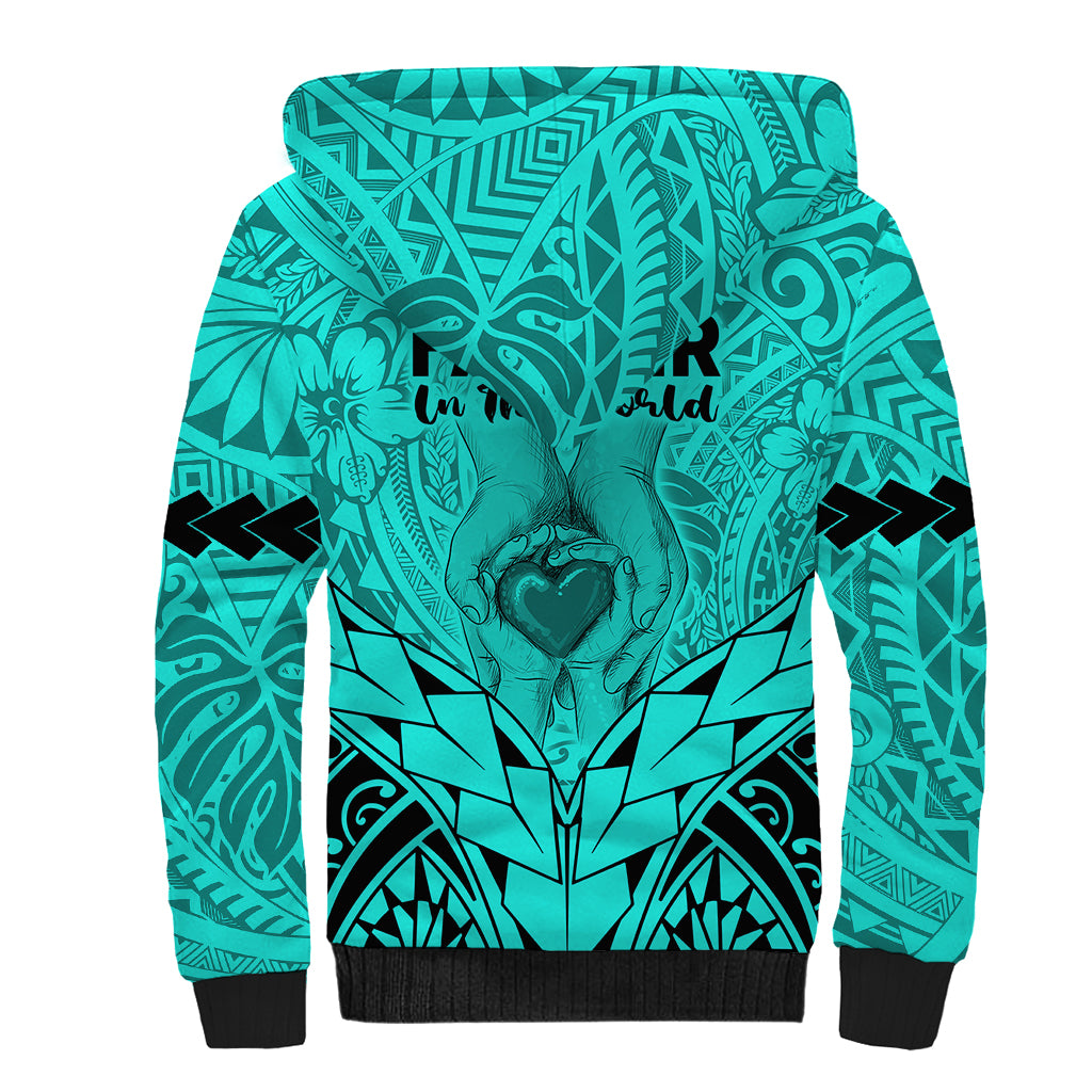 Polynesian Father's Day Gift For Dad Sherpa Hoodie Super Father In The World - Turquoise Polynesian Pattern LT9 - Polynesian Pride