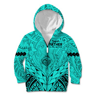 Personalised Polynesian Father's Day Gift For Dad Kid Hoodie Super Father In The World - Turquoise Polynesian Pattern LT9 Zip Hoodie Turquoise - Polynesian Pride