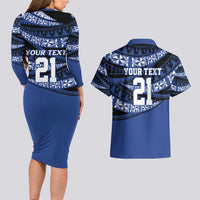 Fiji Rugby Pacific Custom Couples Matching Long Sleeve Bodycon Dress and Hawaiian Shirt Pasifika Tapa Pattern