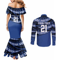 Fiji Rugby Pacific Custom Couples Matching Mermaid Dress and Long Sleeve Button Shirt Pasifika Tapa Pattern