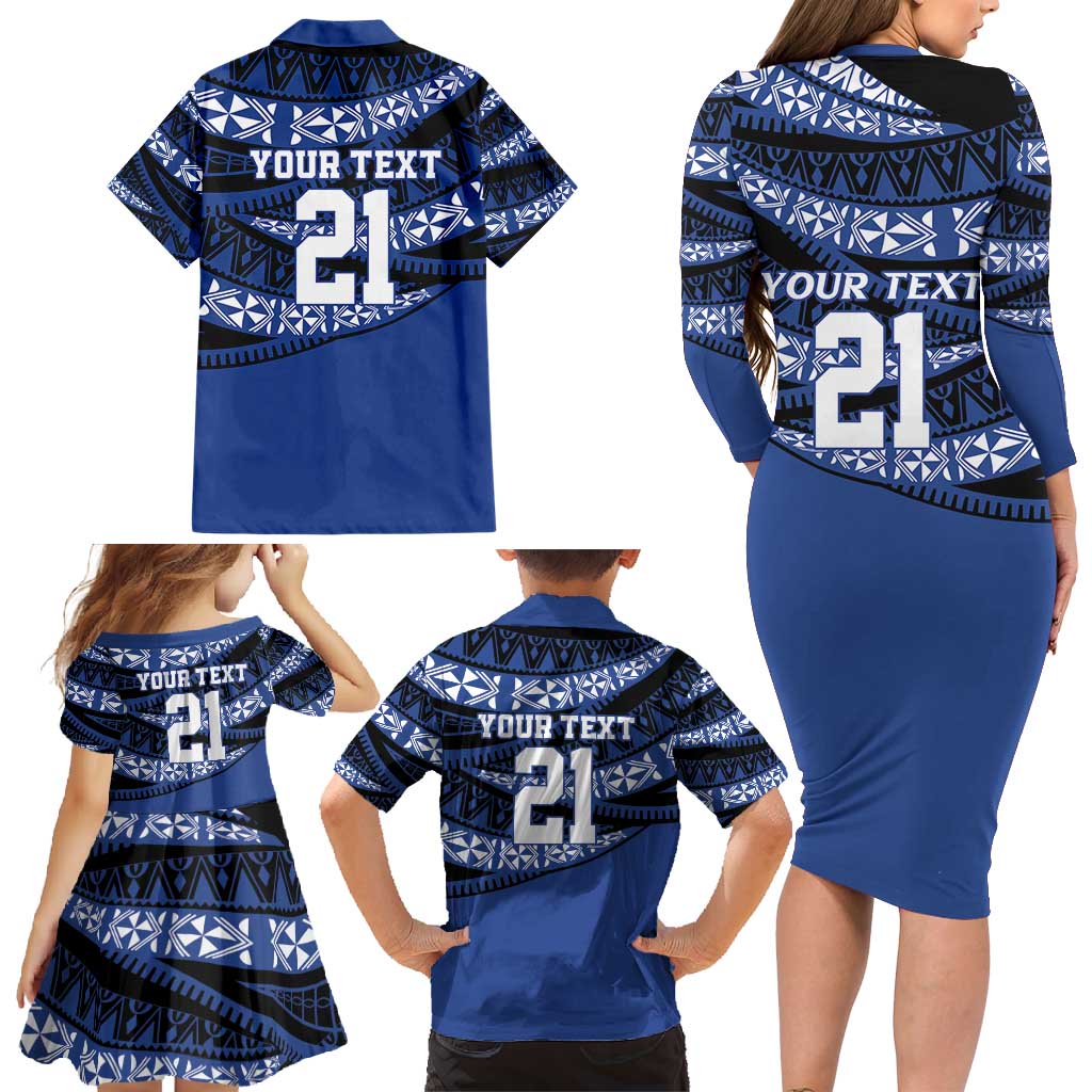 Fiji Rugby Pacific Custom Family Matching Long Sleeve Bodycon Dress and Hawaiian Shirt Pasifika Tapa Pattern
