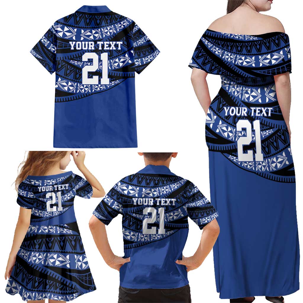 Fiji Rugby Pacific Custom Family Matching Off Shoulder Maxi Dress and Hawaiian Shirt Pasifika Tapa Pattern