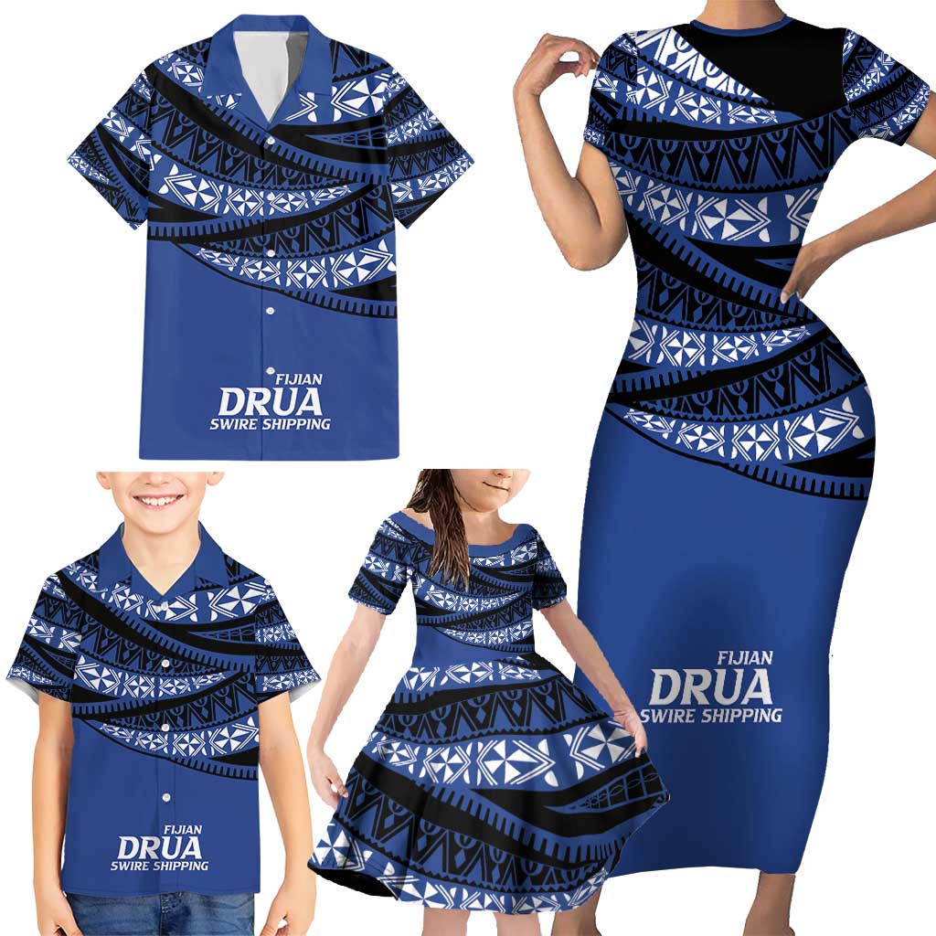 Fiji Rugby Pacific Custom Family Matching Short Sleeve Bodycon Dress and Hawaiian Shirt Pasifika Tapa Pattern