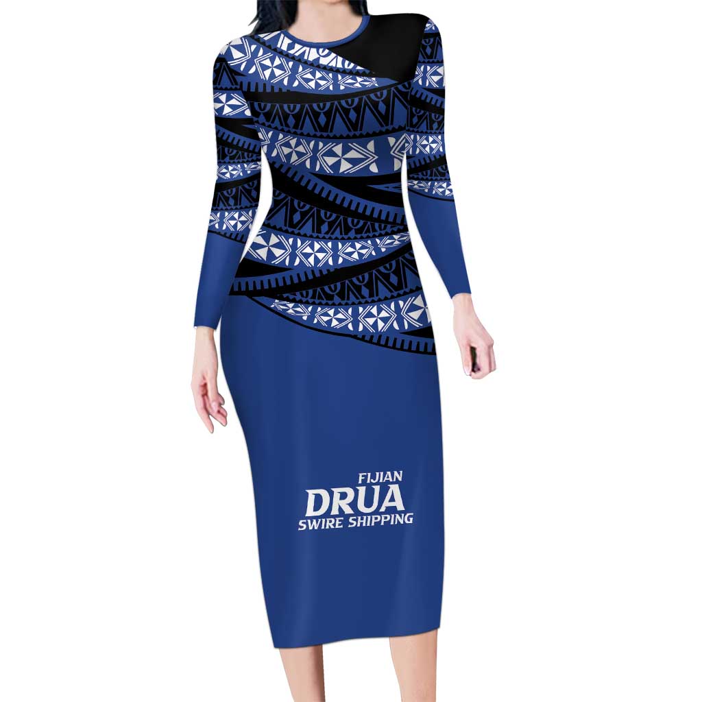Fiji Rugby Pacific Custom Long Sleeve Bodycon Dress Pasifika Tapa Pattern