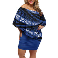 Fiji Rugby Pacific Custom Off Shoulder Short Dress Pasifika Tapa Pattern