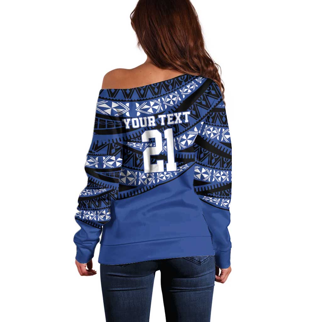 Fiji Rugby Pacific Custom Off Shoulder Sweater Pasifika Tapa Pattern