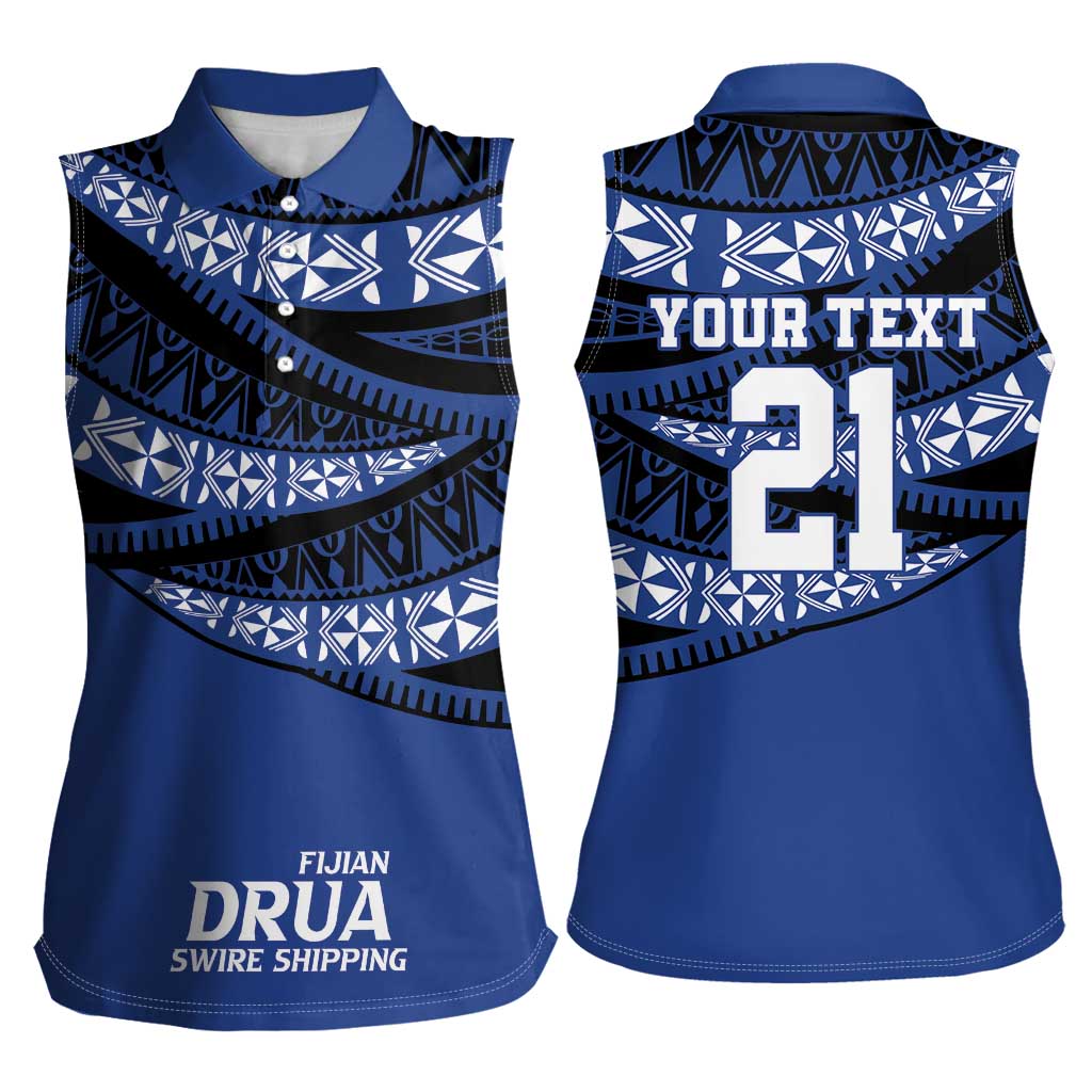 Fiji Rugby Pacific Custom Women Sleeveless Polo Shirt Pasifika Tapa Pattern