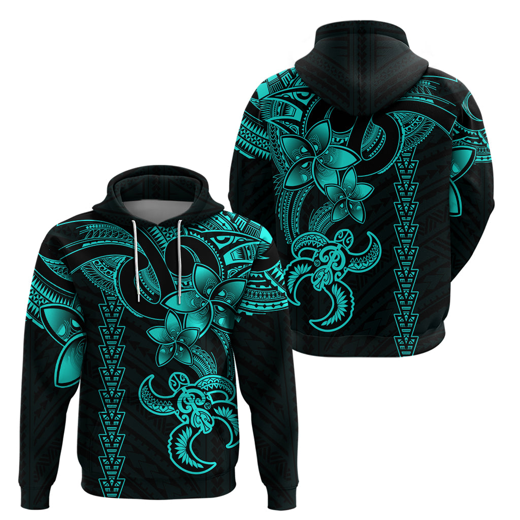 Hawaiian Tribal Hoodie Polynesian Kakau Turtle Aqua LT9 - Polynesian Pride