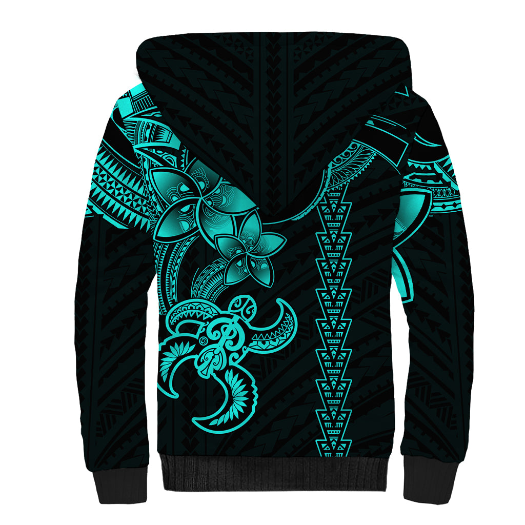 Hawaiian Tribal Sherpa Hoodie Polynesian Kakau Turtle - Aqua LT9 - Polynesian Pride