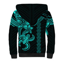 Hawaiian Tribal Sherpa Hoodie Polynesian Kakau Turtle - Aqua LT9 - Polynesian Pride