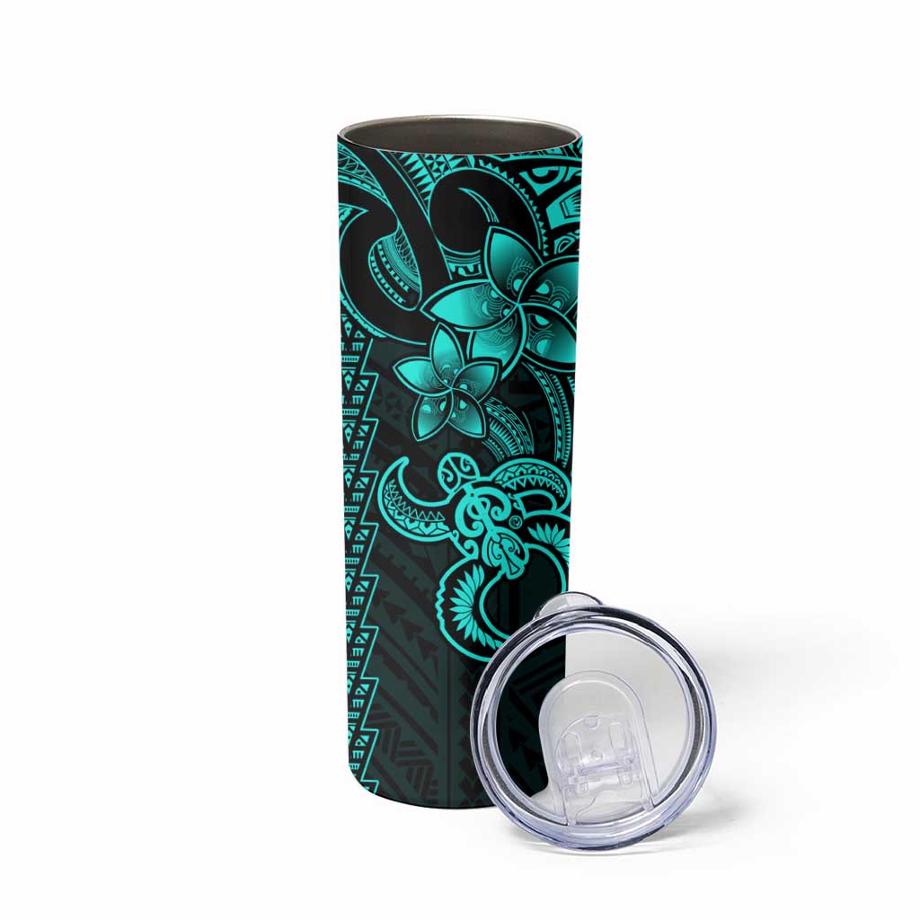 Aqua Hawaiian Kakau Turtle Skinny Tumbler Polynesian Tribal