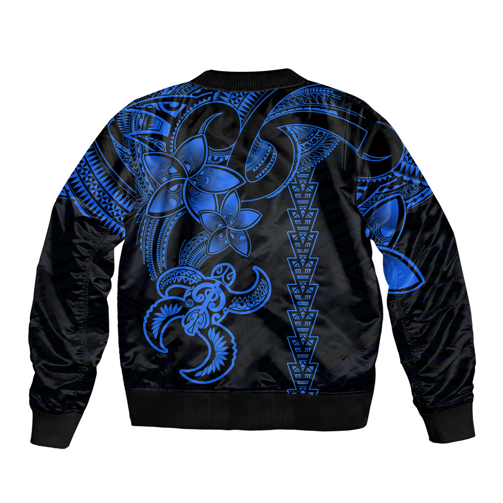 Hawaiian Tribal Bomber Jacket Polynesian Kakau Turtle - Blue LT9 - Polynesian Pride