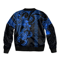 Hawaiian Tribal Bomber Jacket Polynesian Kakau Turtle - Blue LT9 - Polynesian Pride