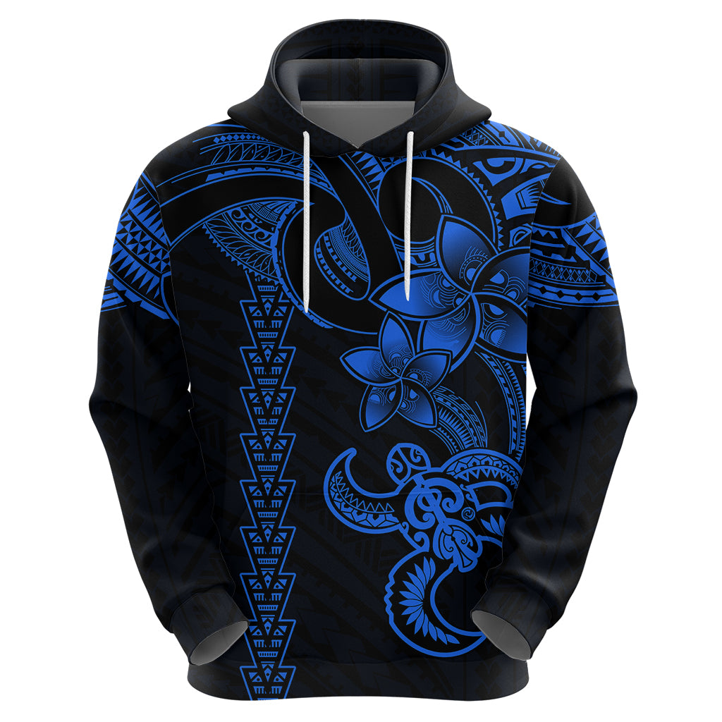 Hawaiian Tribal Hoodie Polynesian Kakau Turtle Blue LT9 - Polynesian Pride