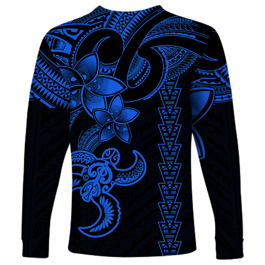 Hawaiian Tribal Long Sleeve Shirt Polynesian Kakau Turtle - Blue LT9 - Polynesian Pride