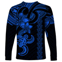 Hawaiian Tribal Long Sleeve Shirt Polynesian Kakau Turtle - Blue LT9 - Polynesian Pride