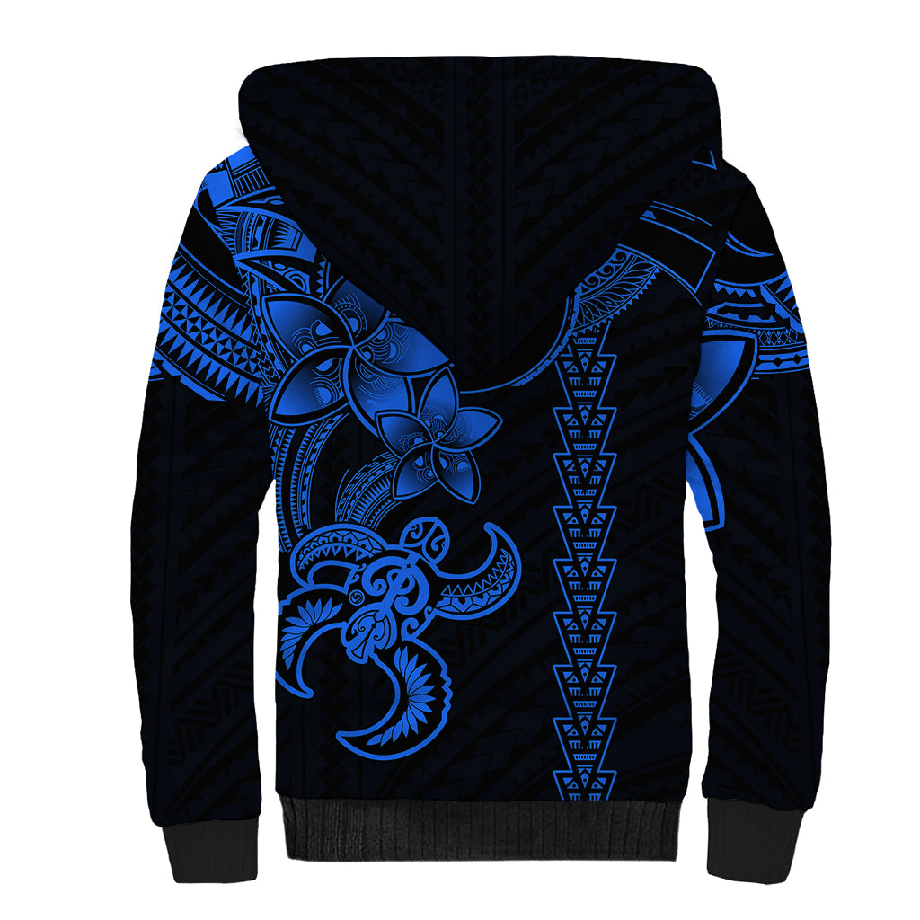 Hawaiian Tribal Sherpa Hoodie Polynesian Kakau Turtle - Blue LT9 - Polynesian Pride