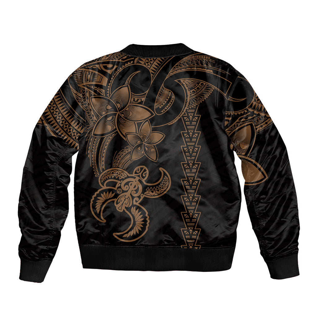 Hawaiian Tribal Bomber Jacket Polynesian Kakau Turtle - Gold LT9 - Polynesian Pride