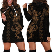 Hawaiian Tribal Hoodie Dress Polynesian Kakau Turtle - Gold LT9 - Polynesian Pride
