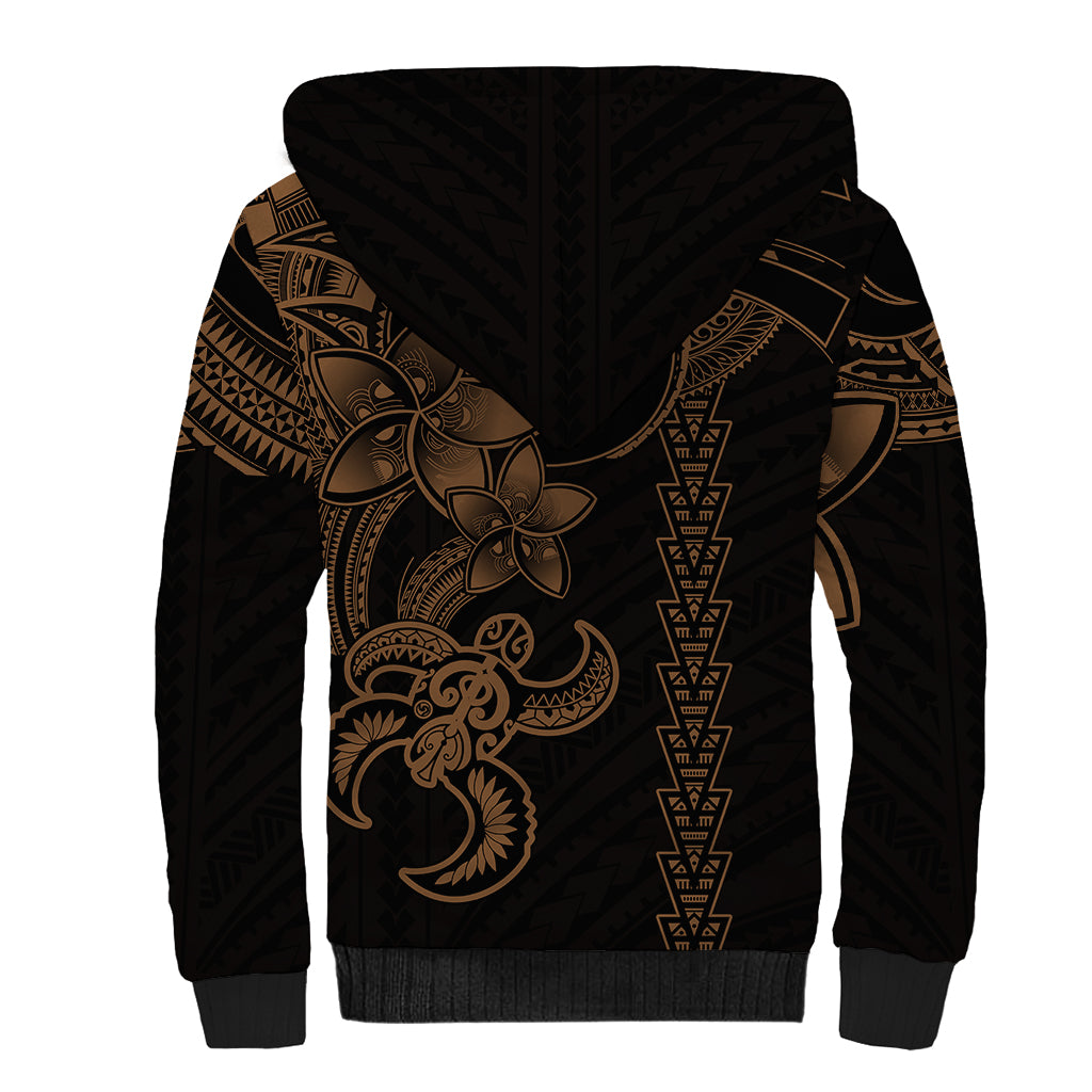 Hawaiian Tribal Sherpa Hoodie Polynesian Kakau Turtle - Gold LT9 - Polynesian Pride