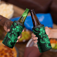 Green Hawaiian Kakau Turtle 4 in 1 Can Cooler Tumbler Polynesian Tribal