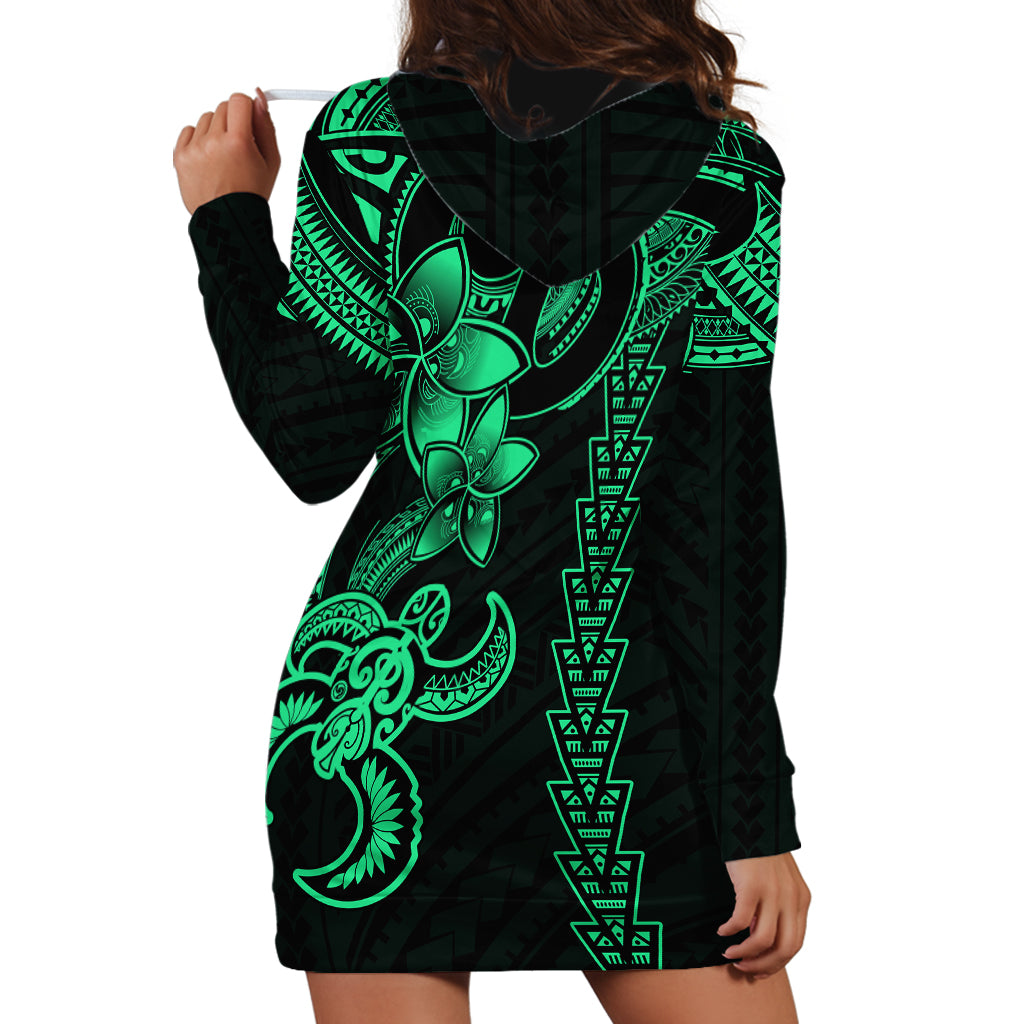 Hawaiian Tribal Hoodie Dress Polynesian Kakau Turtle - Green LT9 - Polynesian Pride