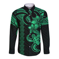 Hawaiian Tribal Long Sleeve Button Shirt Polynesian Kakau Turtle - Green LT9 Unisex Green - Polynesian Pride