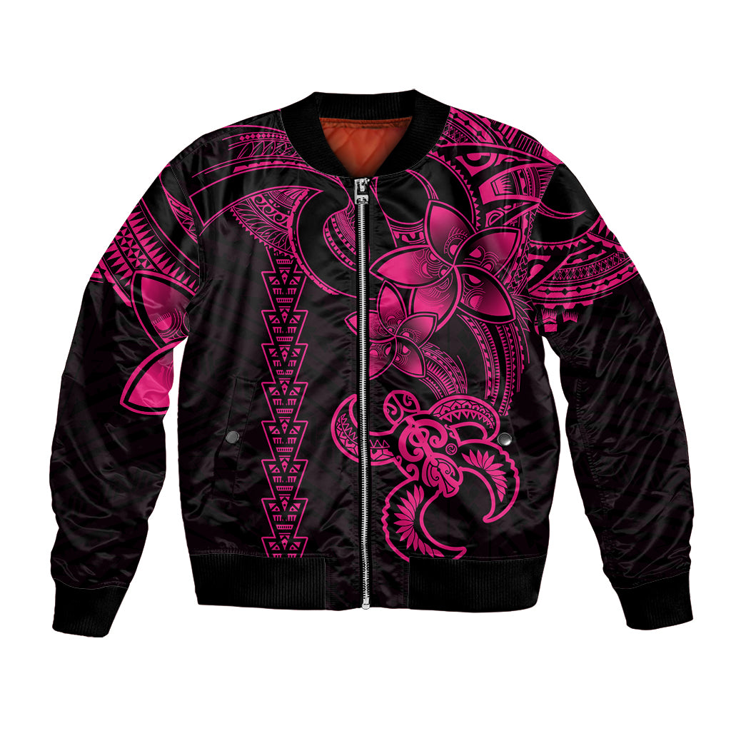 Hawaiian Tribal Bomber Jacket Polynesian Kakau Turtle - Pink LT9 Unisex Pink - Polynesian Pride