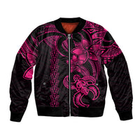 Hawaiian Tribal Bomber Jacket Polynesian Kakau Turtle - Pink LT9 Unisex Pink - Polynesian Pride