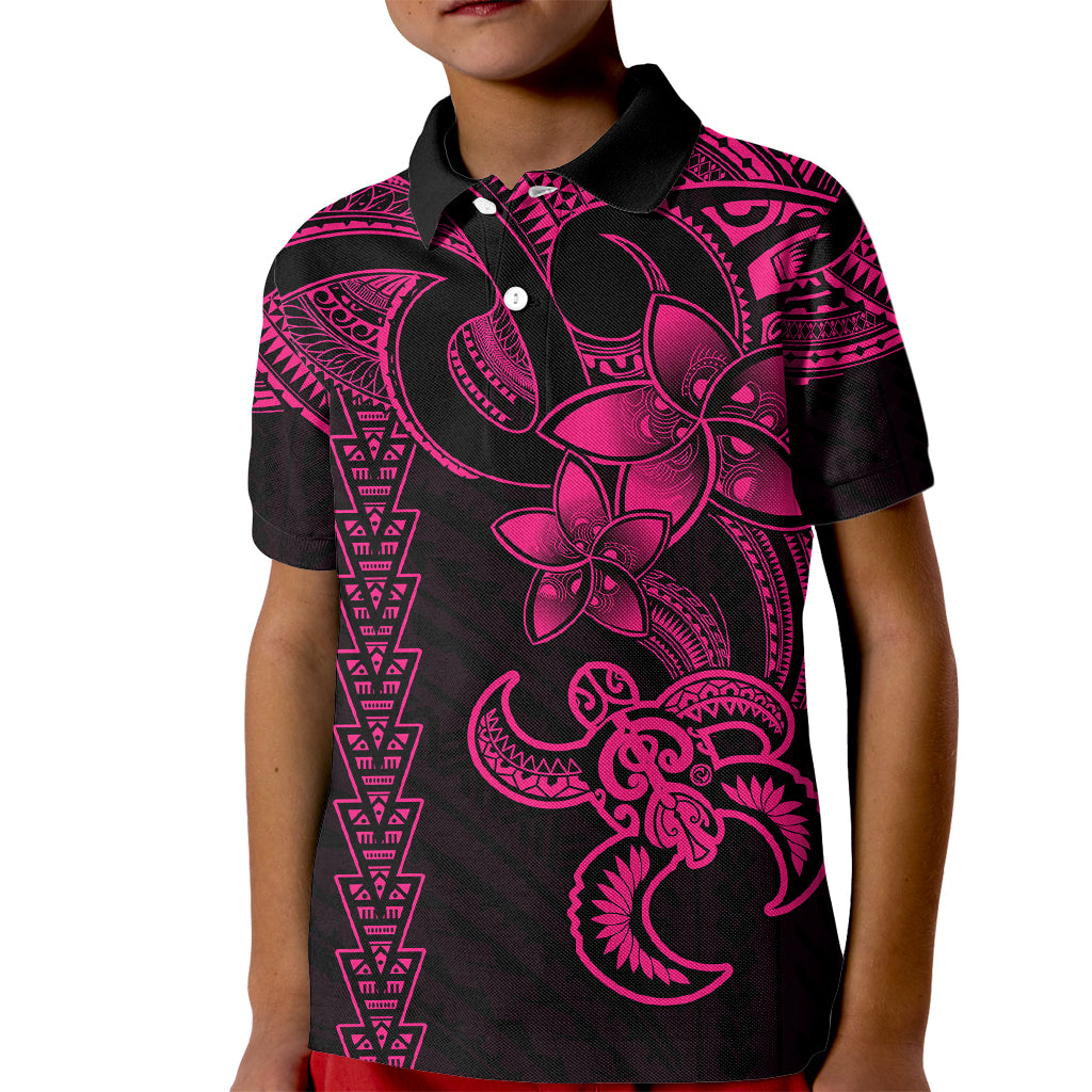 Hawaiian Tribal Kid Polo Shirt Polynesian Kakau Turtle - Pink LT9 Kid Pink - Polynesian Pride