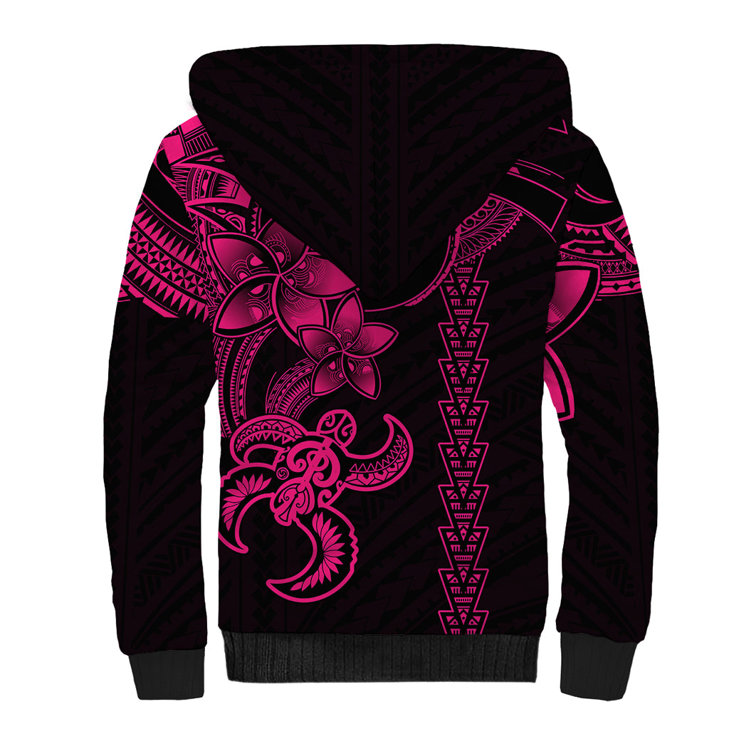 Hawaiian Tribal Sherpa Hoodie Polynesian Kakau Turtle - Pink LT9 - Polynesian Pride