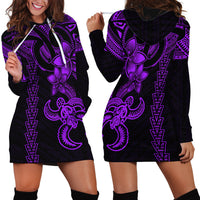Hawaiian Tribal Hoodie Dress Polynesian Kakau Turtle - Purple LT9 - Polynesian Pride