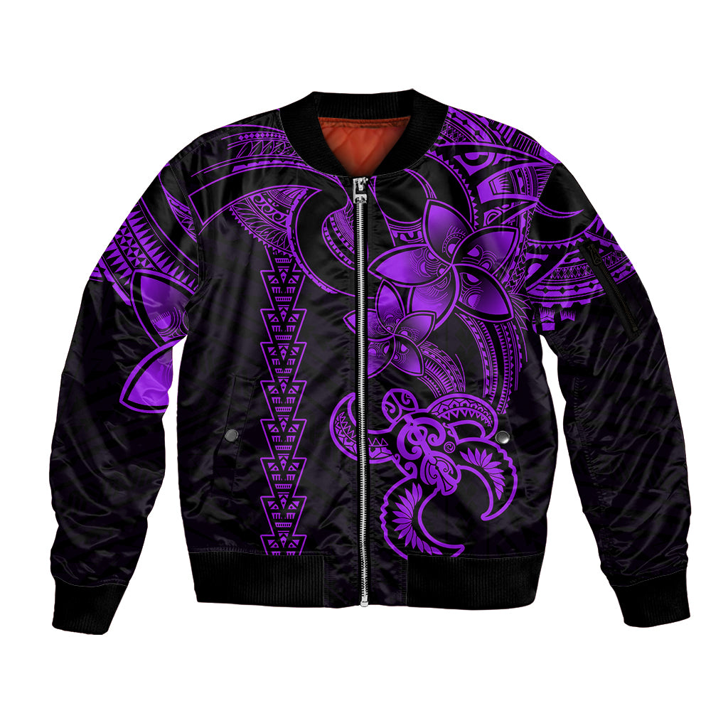 Hawaiian Tribal Sleeve Zip Bomber Jacket Polynesian Kakau Turtle - Purple LT9 Unisex Purple - Polynesian Pride