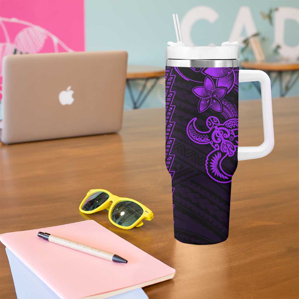 Purple Hawaiian Kakau Turtle Tumbler With Handle Polynesian Tribal